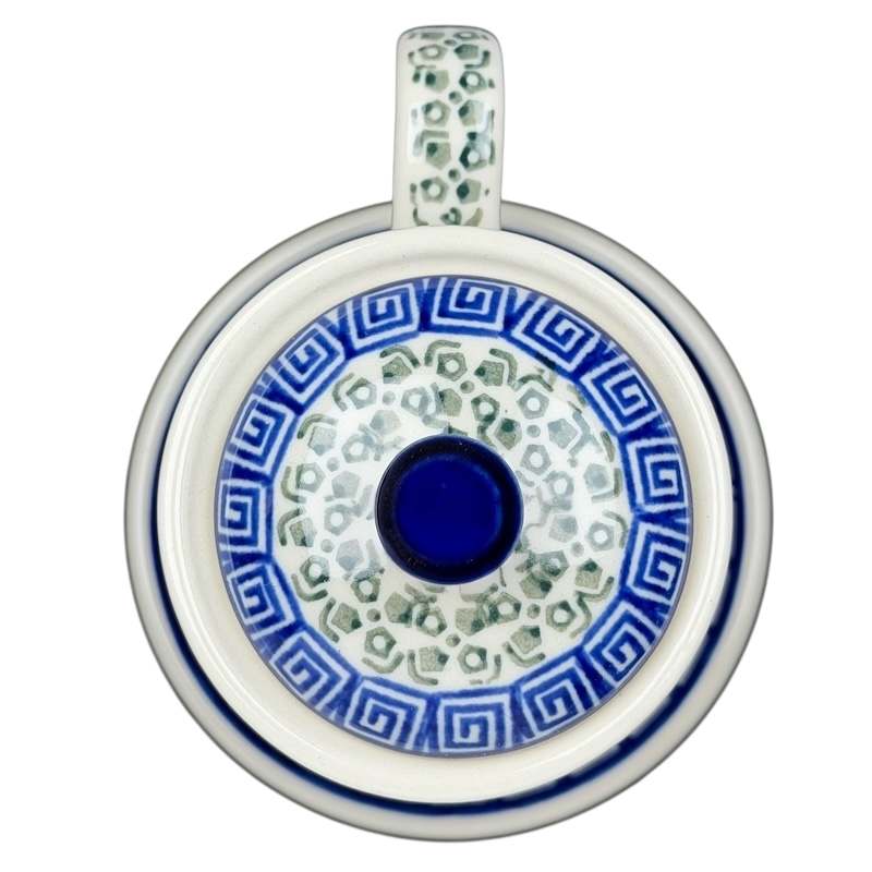 Polish Pottery Tea Infuser Brewing Boleslawiec Mug Ceramika Artystyczna with intricate blue and green design