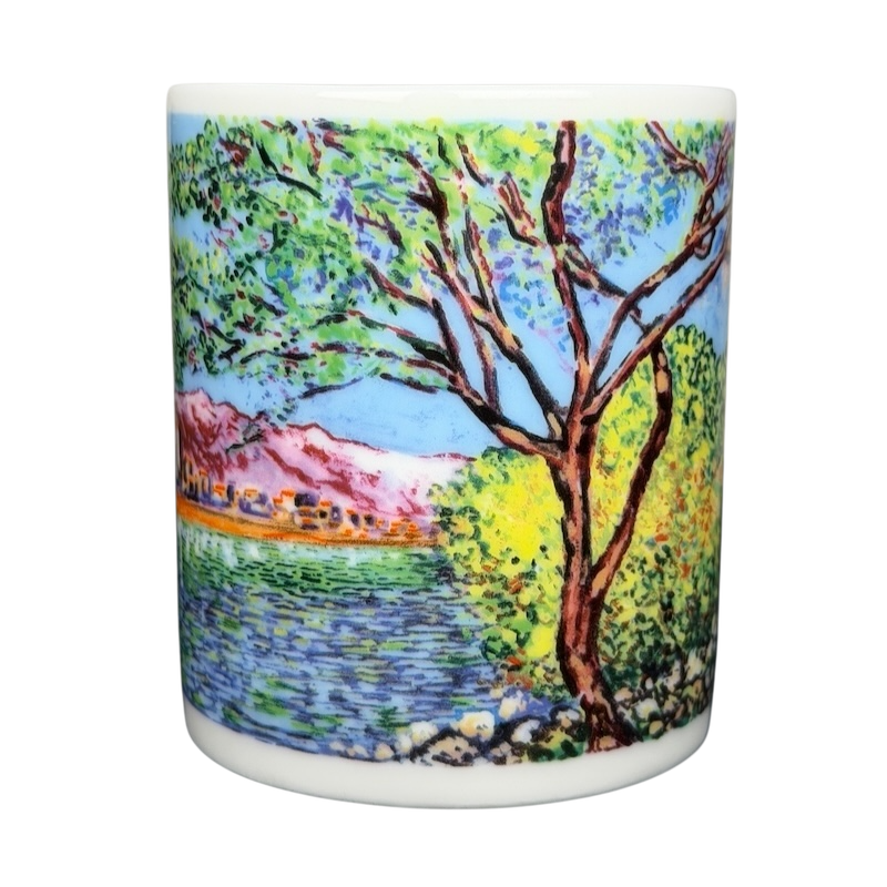Claude Monet Antibes Salis Gardens collectible mug featuring vibrant landscape art and colorful scenery