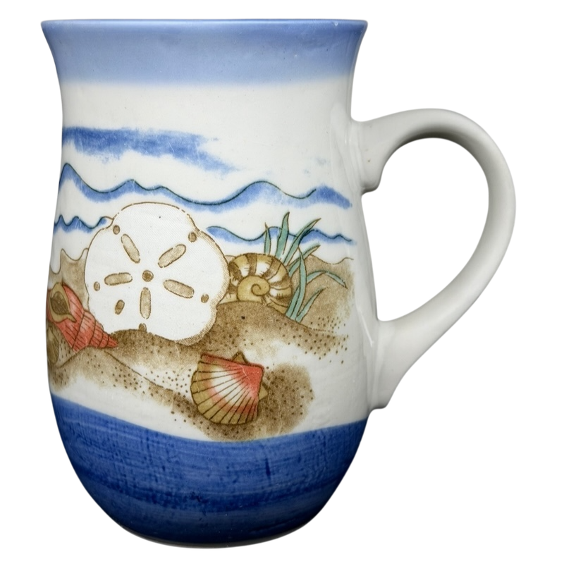 Coastal Seashell vintage Mug Otagiri featuring a beach scene with colorful seashells