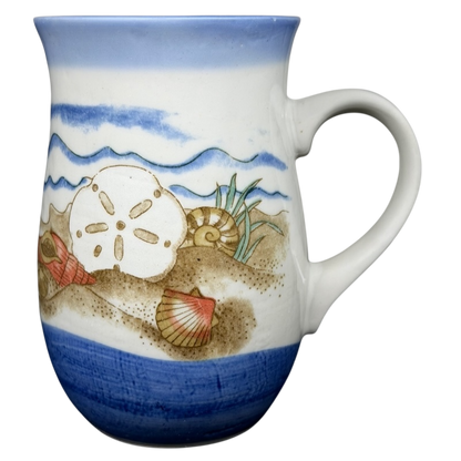 Coastal Seashell vintage Mug Otagiri featuring a beach scene with colorful seashells