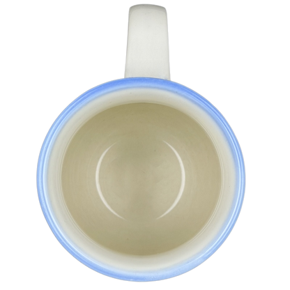 Interior view of Coastal Seashell vintage Mug Otagiri showcasing smooth finish and blue rim