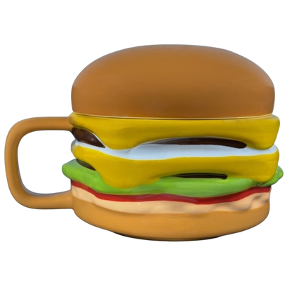 Collectible In-N-Out mug designed like a cheeseburger with vibrant colors and fun details