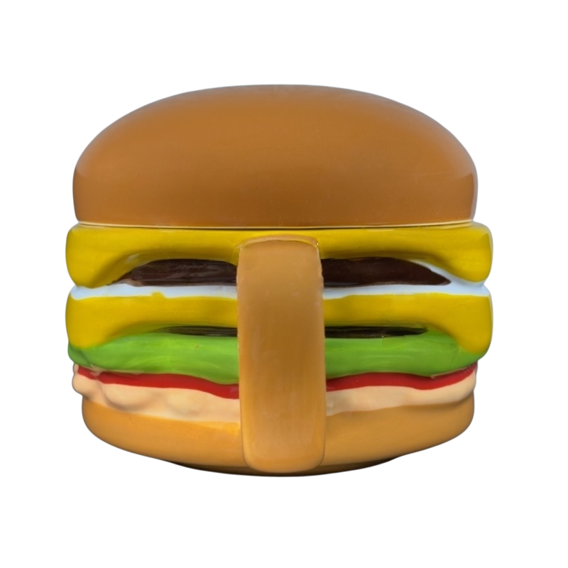 Collectible In-N-Out mug designed as a classic hamburger with vibrant colors and detailed toppings