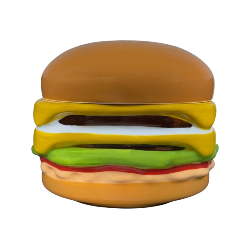 Collectible In-N-Out mug shaped like a cheeseburger with vibrant colors and detailed toppings