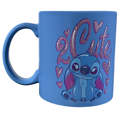 Disney collectible Stitch mug with cute design and sparkling hearts for fans to purchase
