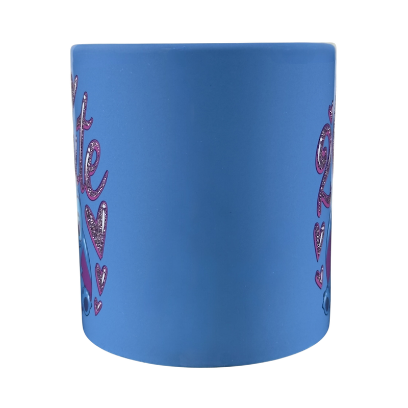 Disney collectible Stitch mug purchase with colorful hearts and a playful design