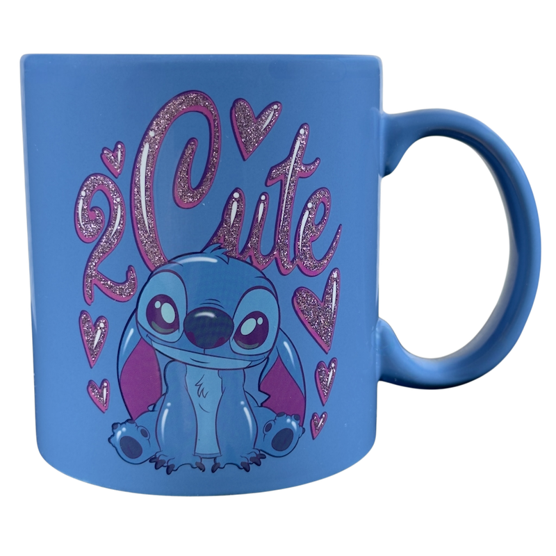 Disney collectible Stitch mug purchase featuring cute Stitch design with hearts and glitter accents