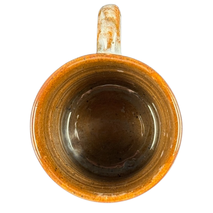Top view ceramic mug with warm orange brown glaze Queen's Silver Jubilee vintage 1977 pottery mug