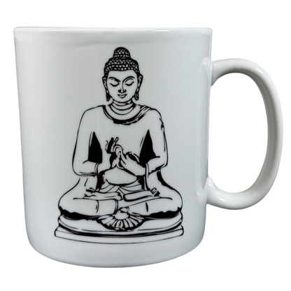 Coventry Buddha collectible coffee mug featuring a black and white Buddha design on a white ceramic mug