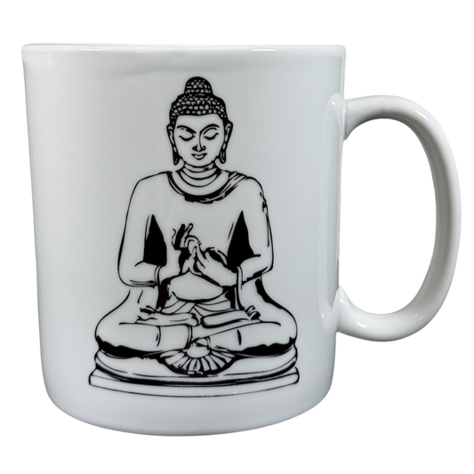 Coventry Buddha collectible coffee mug featuring a black and white Buddha design on a white ceramic mug