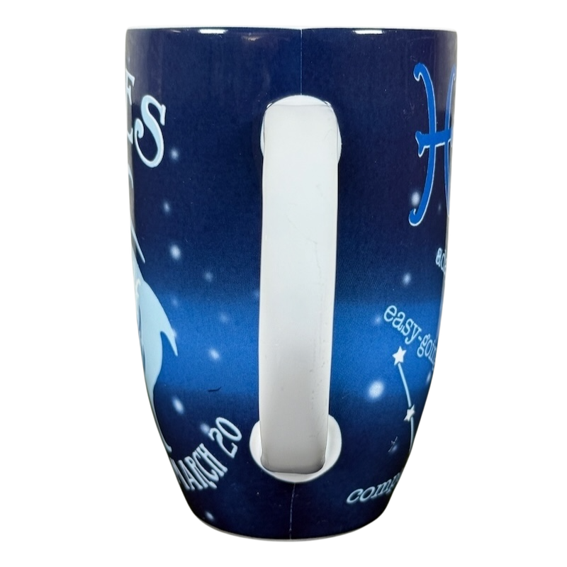 Coventry Pisces astrology collectible mug front view with white handle navy blue starry Pisces design