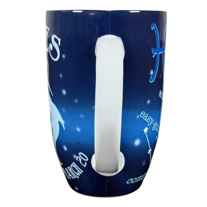 Coventry Pisces astrology collectible mug front view with white handle navy blue starry Pisces design
