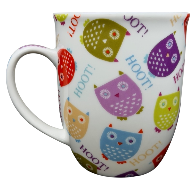 Colorful Owls Hoot Mug Creative Tops featuring various owl designs and playful Hoot text