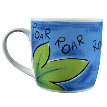 Customsouvenir San Diego Zoo vintage lion mug with blue background and green leaf design