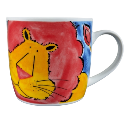 San Diego Zoo vintage lion mug with colorful hand-painted lion face and bright red mane