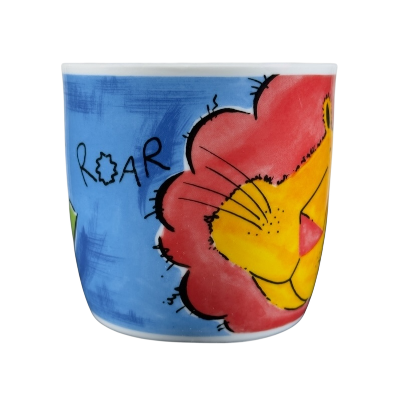 Customsouvenir San Diego Zoo vintage lion mug with colorful lion face and blue background