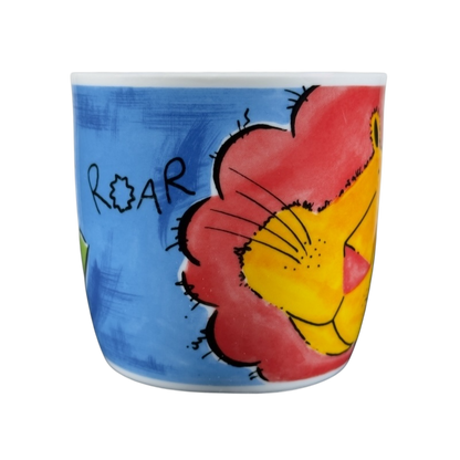 Customsouvenir San Diego Zoo vintage lion mug with colorful lion face and blue background