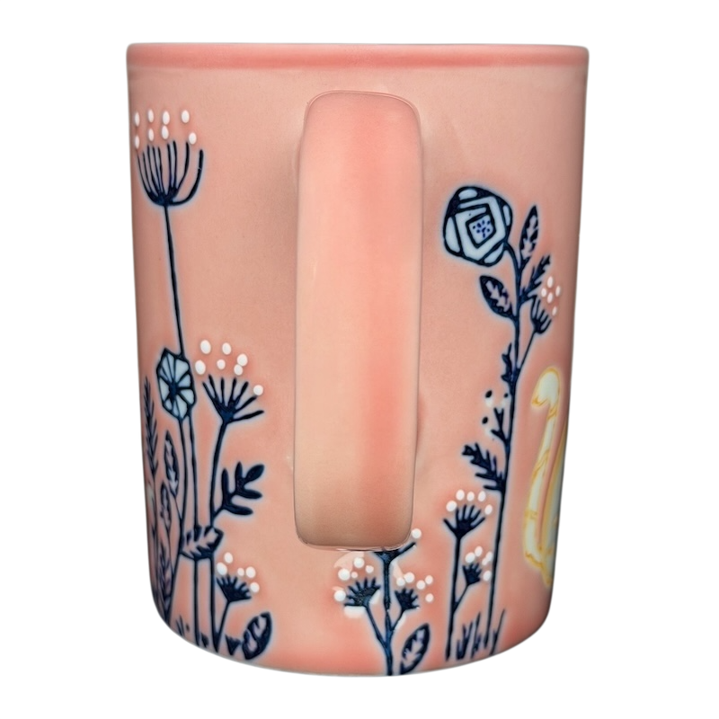 Cute Pink Cat Orange Scarf Ember Glow Mug with Floral Design and Unique Handle
