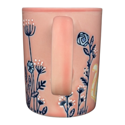Cute Pink Cat Orange Scarf Ember Glow Mug with Floral Design and Unique Handle
