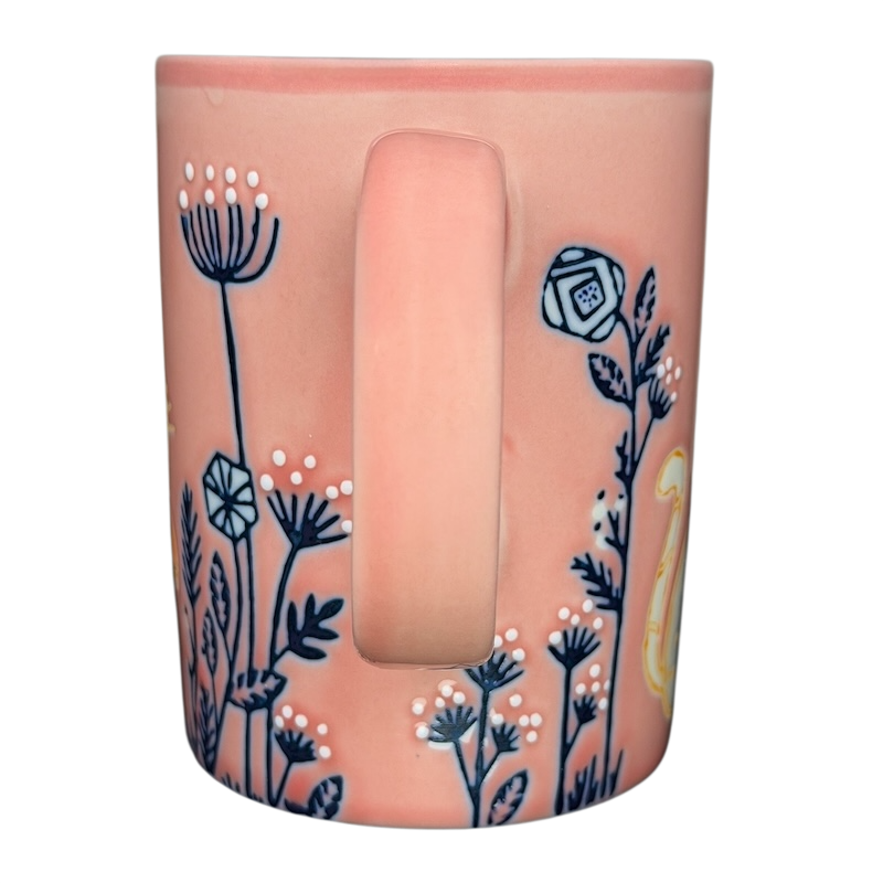 Cute Pink Cat Orange Scarf Ember Glow Mug with floral designs and a unique handle