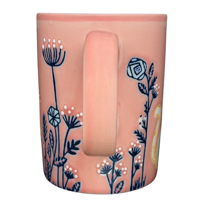 Cute Pink Cat Orange Scarf Ember Glow Mug with floral designs and a unique handle