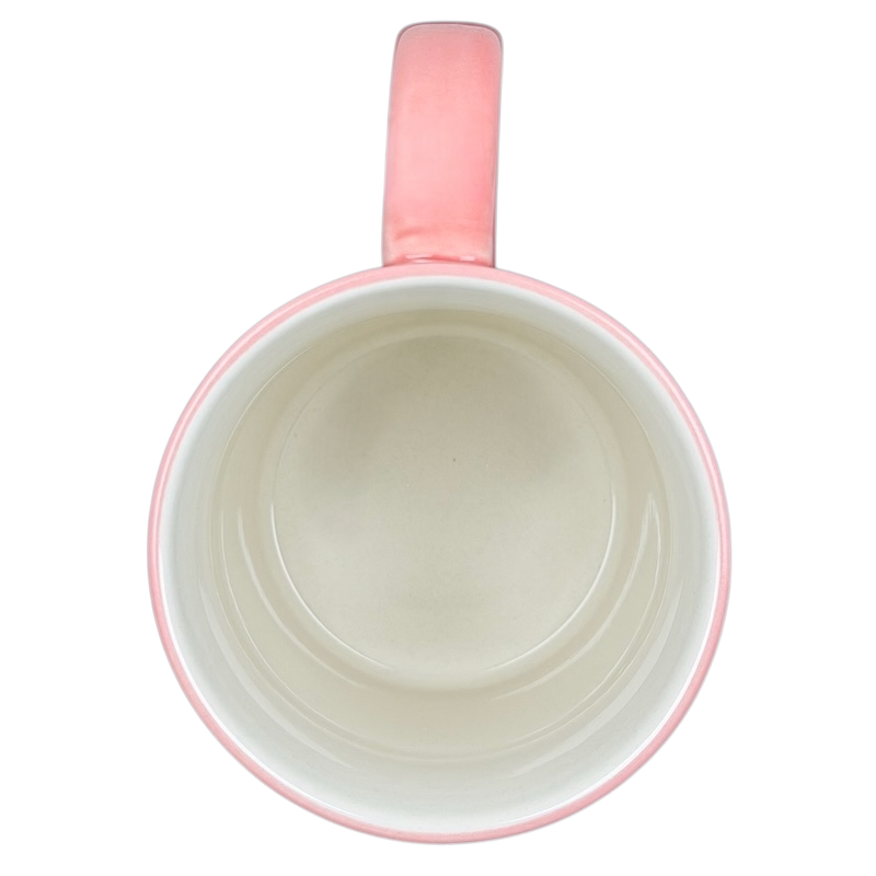 Interior view of Cute Pink Cat Orange Scarf Ember Glow Mug featuring a smooth, glossy finish