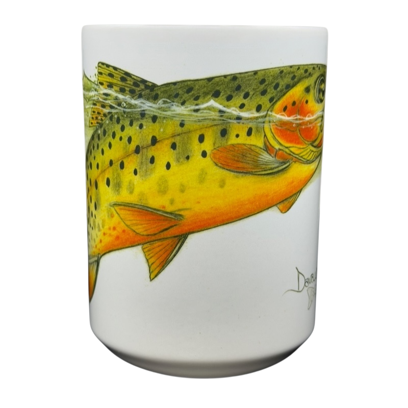 Dave Whitlock Trout and Dragonfly Fly Fishing Mug with a colorful trout design