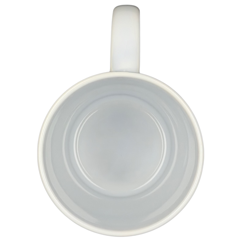 Inside view of a white ceramic mug for the Dave Whitlock Trout and Dragonfly Fly Fishing Mug