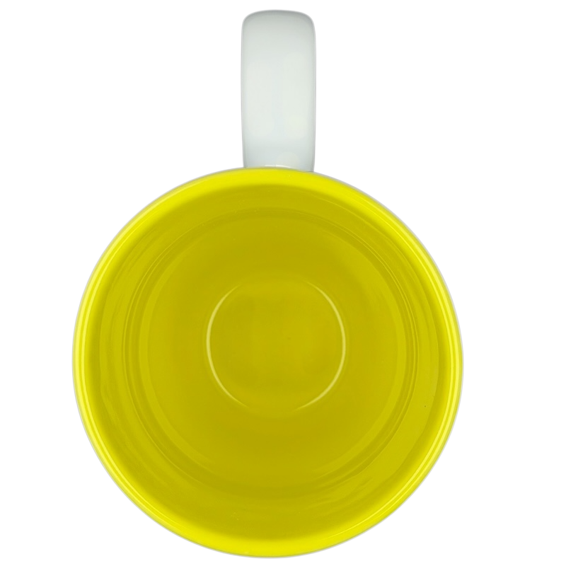 Top view of the Dean Crouser Dragonfly Mug featuring a vibrant yellow interior for coffee or tea lovers