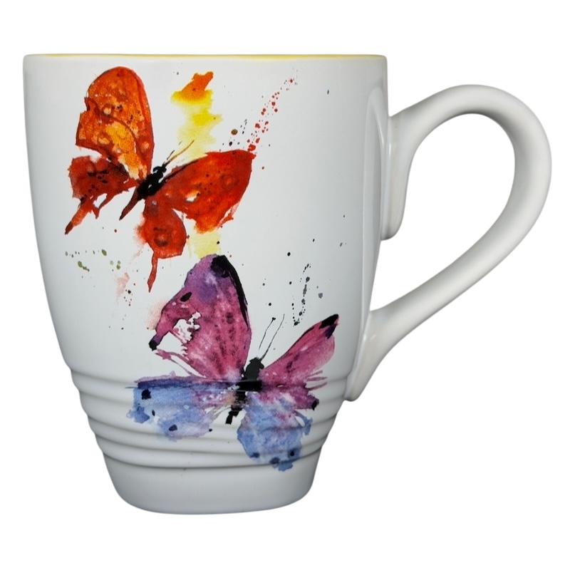 Dean Crouser watercolor butterflies collectible mug featuring vibrant butterfly designs and a stylish handle
