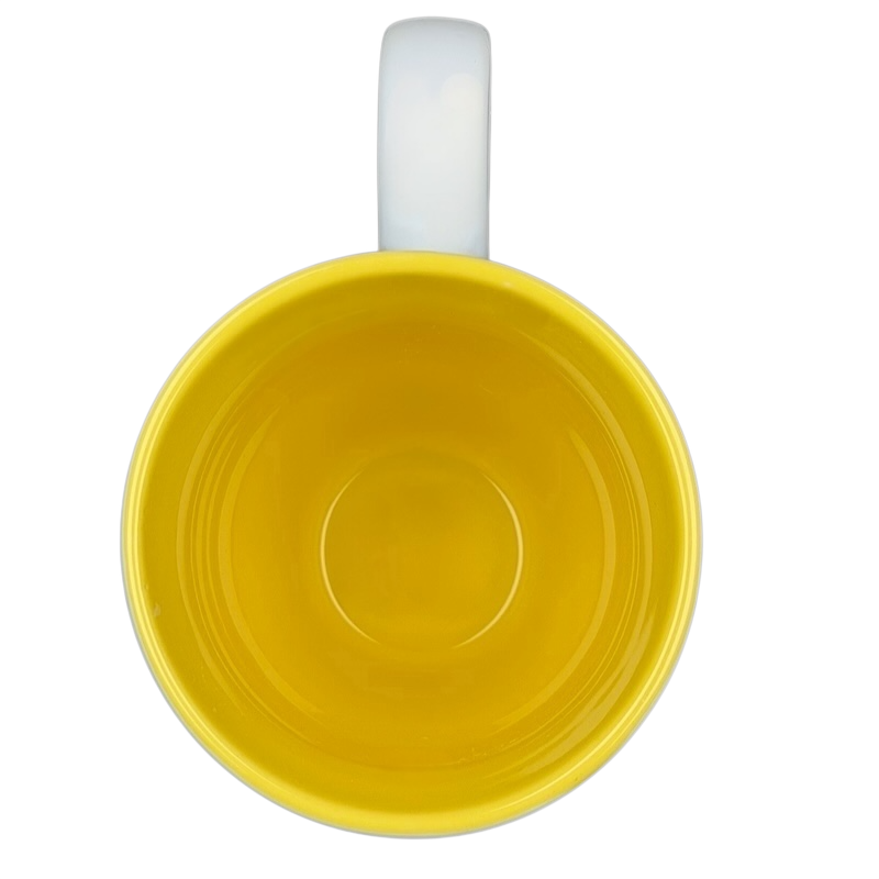 Top view of Dean Crouser watercolor butterflies collectible mug with a vibrant yellow interior