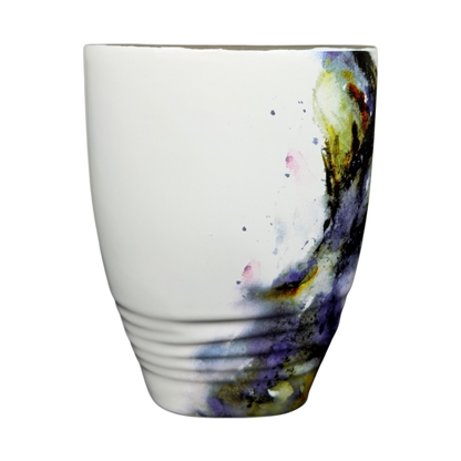 Dean Crouser Wolf Mug Demdaco featuring a colorful watercolor wolf design on a white background