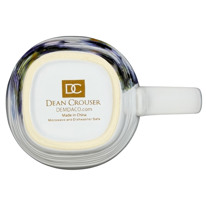 Top view of Dean Crouser Wolf Mug Demdaco showcasing a colorful design and sturdy handle