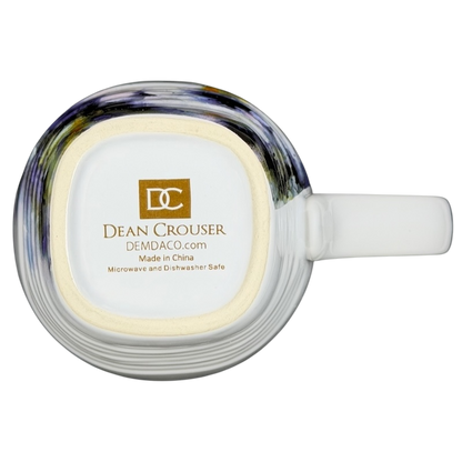 Top view of Dean Crouser Wolf Mug Demdaco showcasing a colorful design and sturdy handle
