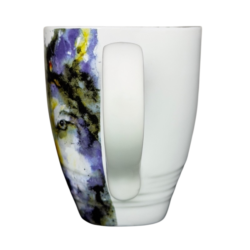 Dean Crouser Wolf Mug Demdaco featuring a colorful wolf design with a sturdy handle