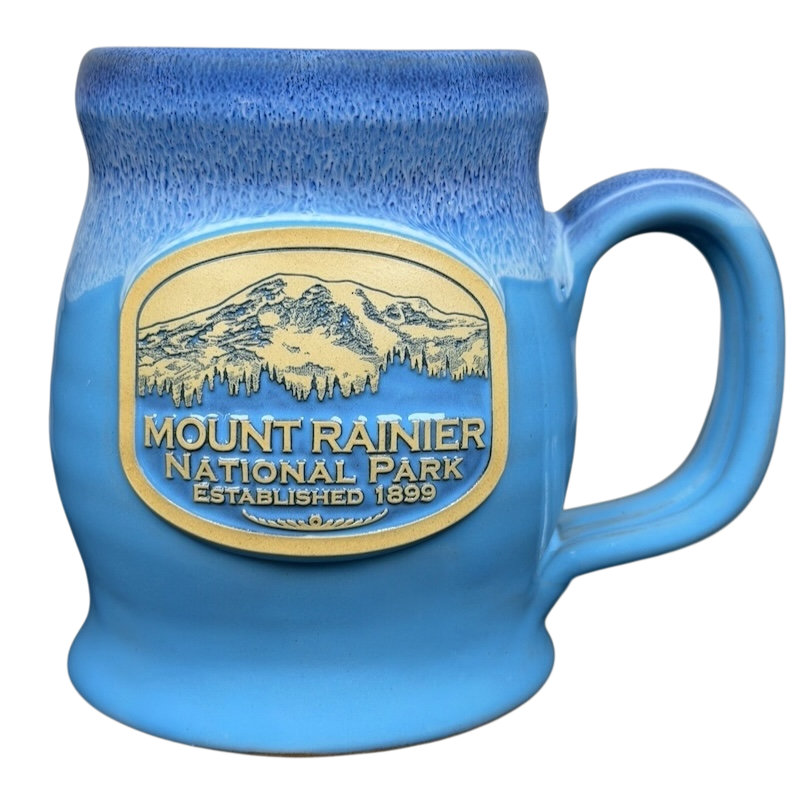 Deneen Pottery Mount Rainier National Park Mug in Blue with Detailed Landscape Design