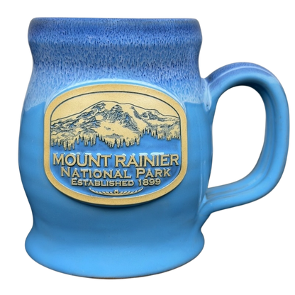 Deneen Pottery Mount Rainier National Park Mug in Blue with Detailed Landscape Design
