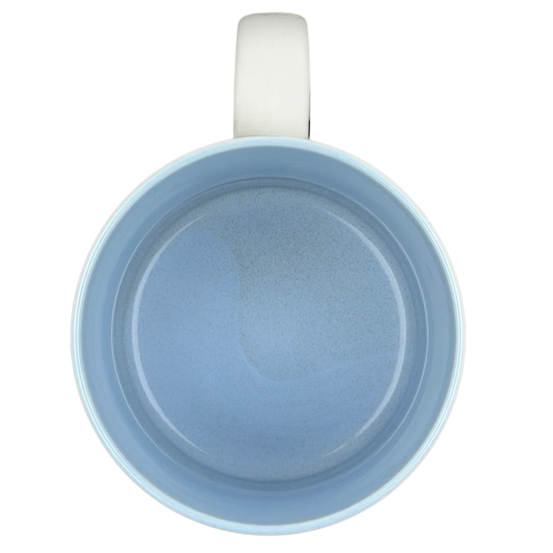 Top view of a blue ceramic mug with Derrick name poetry mug design for personalized gifting