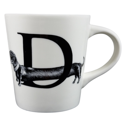 Diamond Dog Rory Dobner Monogram Mug Williams Sonoma featuring a black 'D' and a playful dog illustration