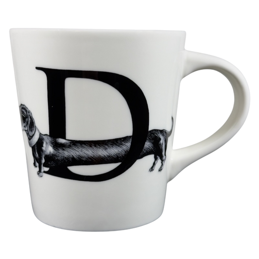 Diamond Dog Rory Dobner Monogram Mug Williams Sonoma featuring a black 'D' and a playful dog illustration