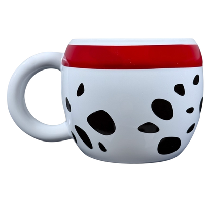 Disney 101 Dalmatians embossed vintage mug white ceramic with black dalmatian spots and red rim handle