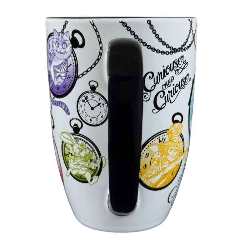 Disney Alice Through The Looking Glass collectible mug with colorful pocket watch and character designs