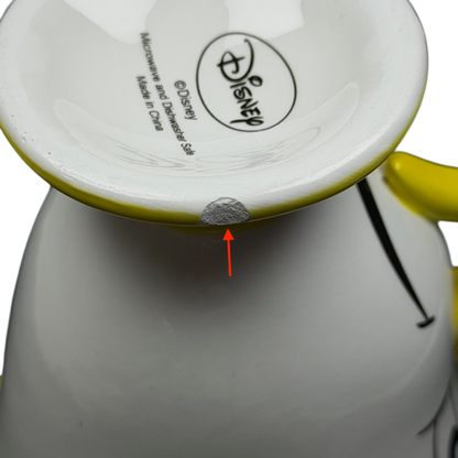 Bottom view of Disney Beauty and the Beast Chip Potts Smiling Mug with a bright yellow rim