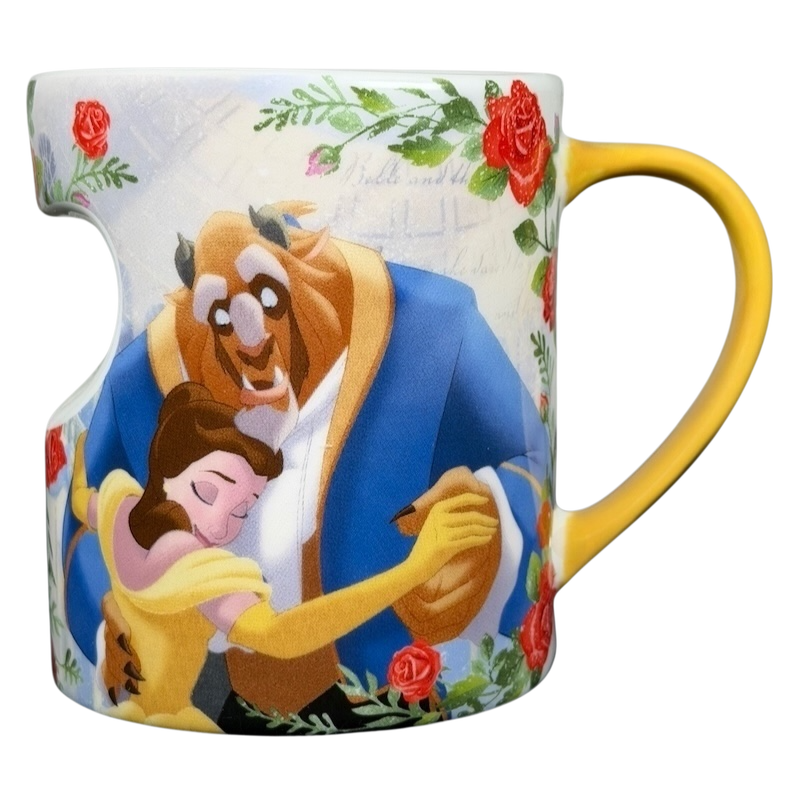 Beauty and the Beast Floral Collectible Disney mug featuring Belle and the Beast in a romantic embrace