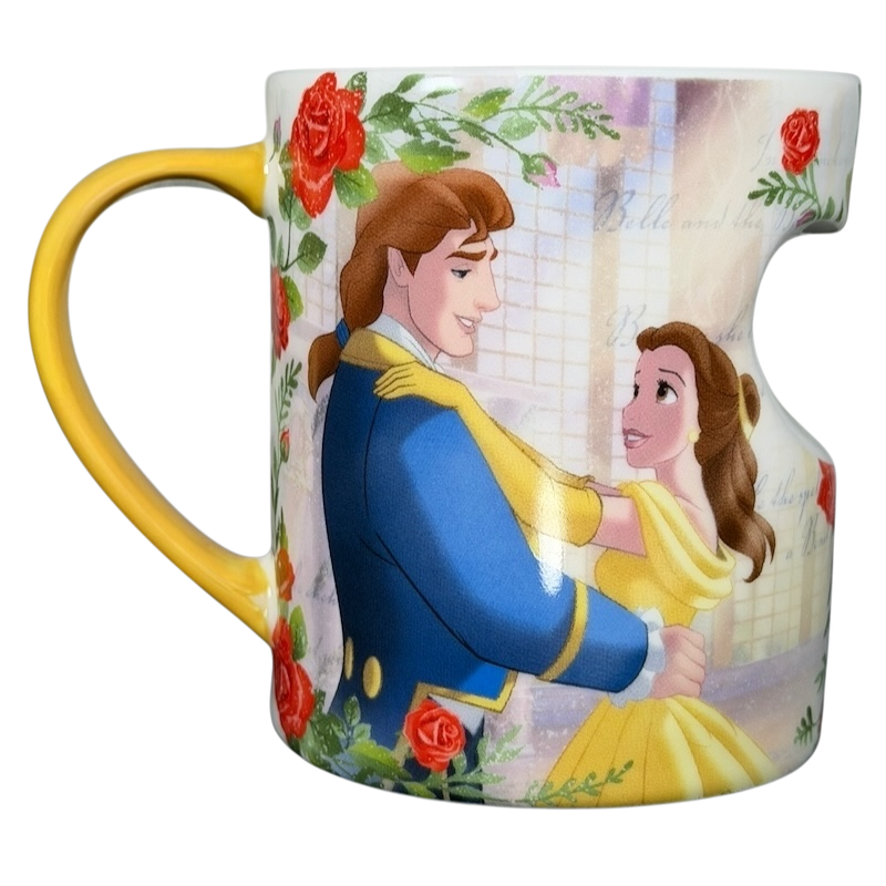 Beauty and the Beast Floral Collectible Disney mug featuring Belle and the Beast amid vibrant roses