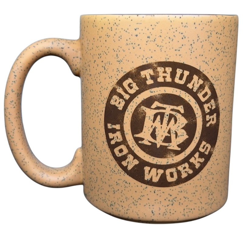 Disney Big Thunder Mountain Railroad Mug featuring Big Thunder Iron Works logo in a speckled design