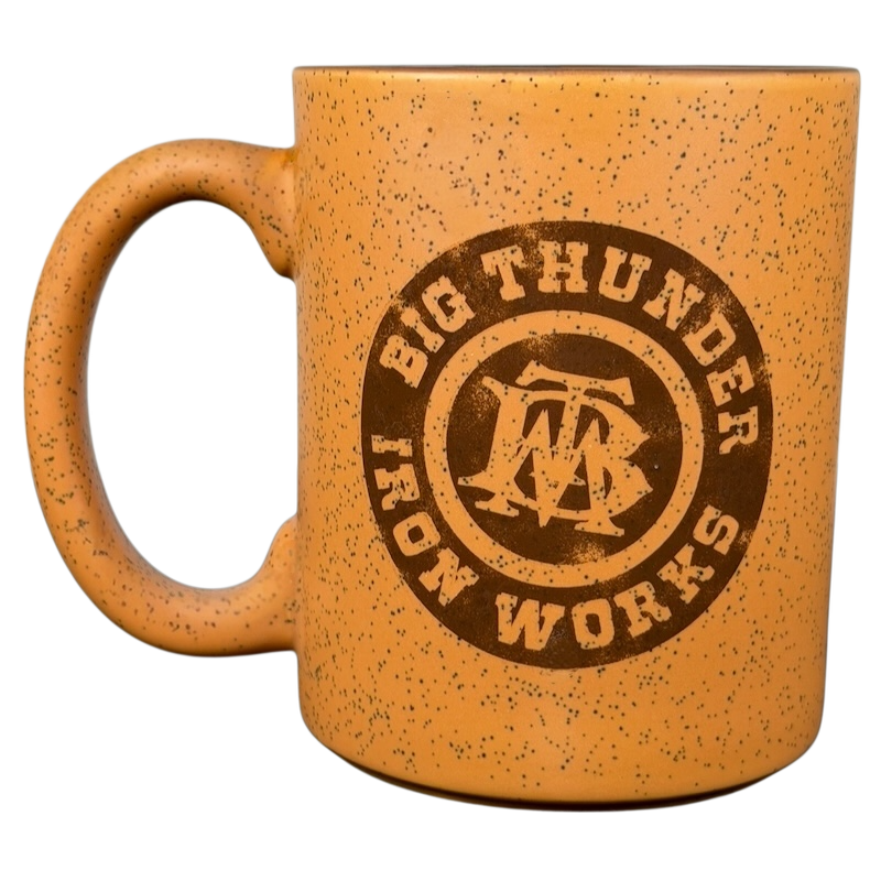 Disney Big Thunder Mountain Railroad Mug in Orange with Vintage Iron Works Design