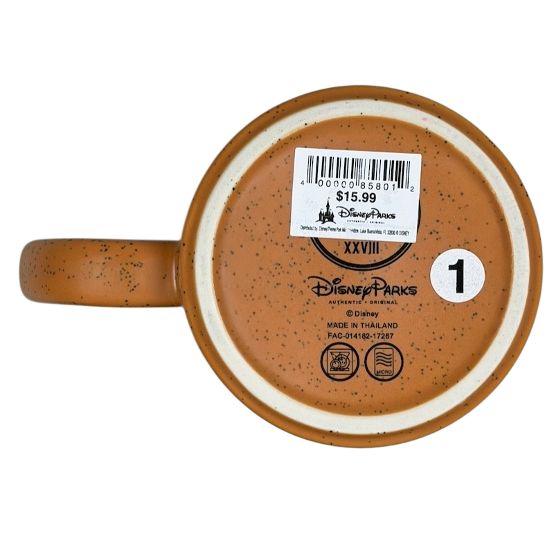 Bottom view of Disney Big Thunder Mountain Railroad Mug with speckled brown design