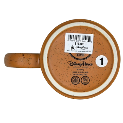 Bottom view of Disney Big Thunder Mountain Railroad Mug with speckled brown design
