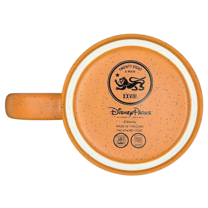 Disney Big Thunder Mountain Railroad Mug in orange with speckled design and logo on the bottom